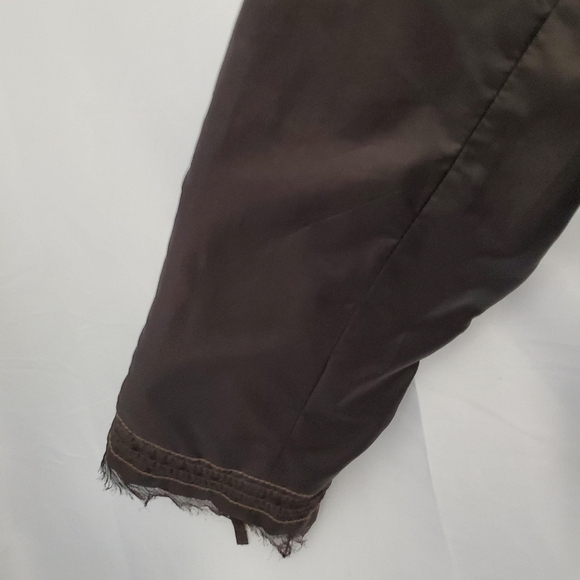 Brown Tulle Trim Moto Jacket Size XL Raw Edge Lined Retro Zipper Pockets Biker - Picture 8 of 15